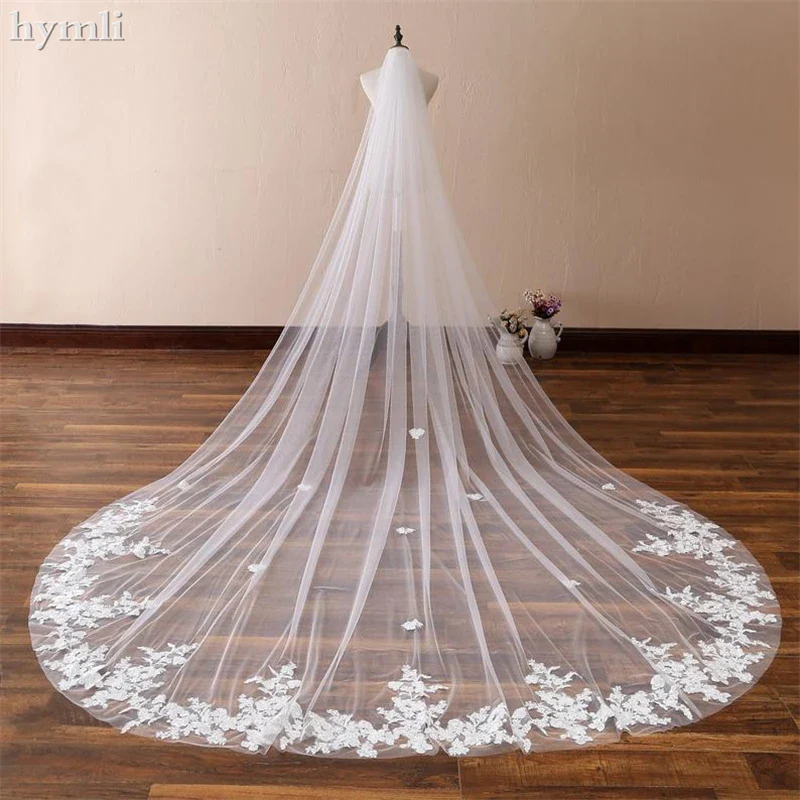 1 Layer Extra Wide Tulle Lace Wedding Veil Cathedral Length Bridal Veil Metal Comb - Image 2