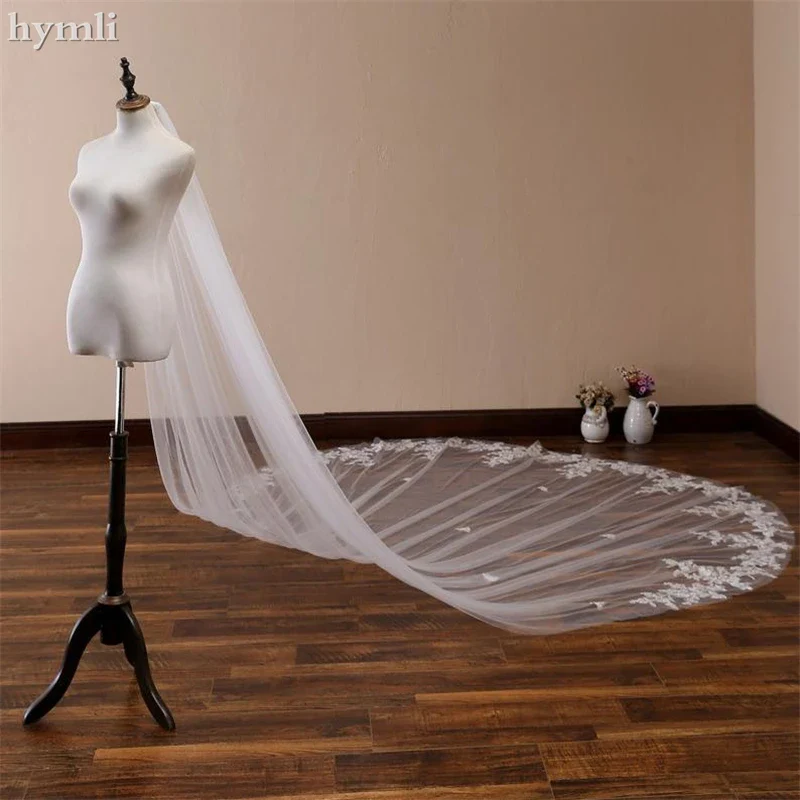 1 Layer Extra Wide Tulle Lace Wedding Veil Cathedral Length Bridal Veil Metal Comb - Image 3