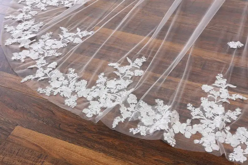 1 Layer Extra Wide Tulle Lace Wedding Veil Cathedral Length Bridal Veil Metal Comb - Image 5