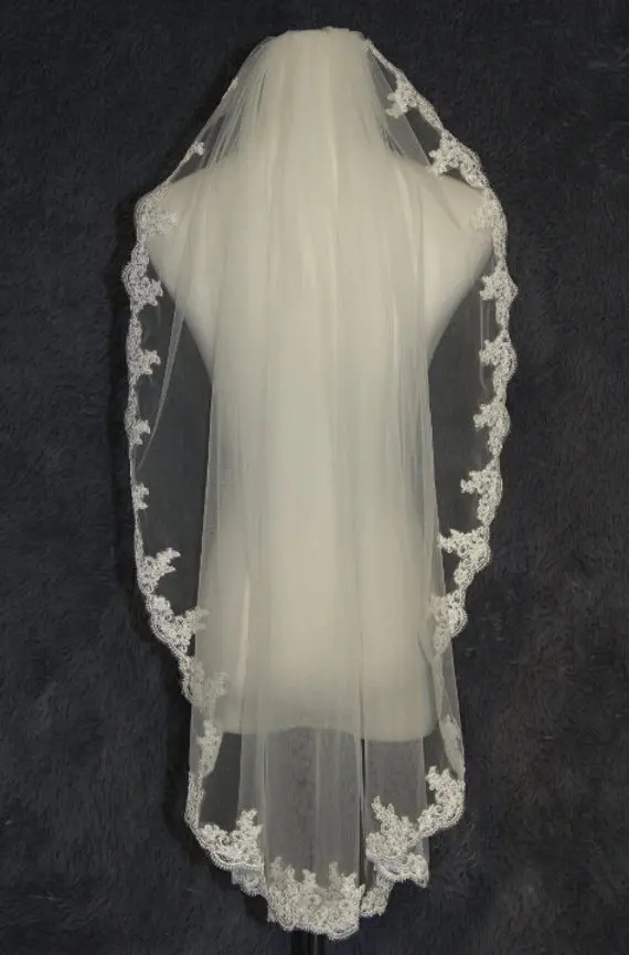 1 Layer Fingertip Bridal Veil Lace Edge Wedding Accessories in White ,Ivory ,Off-white