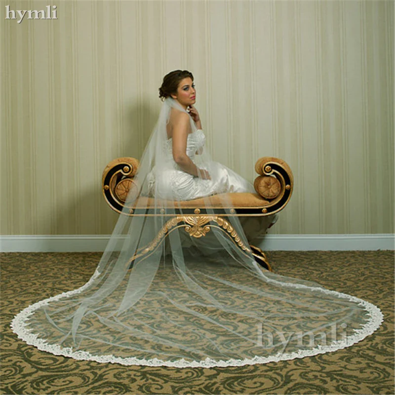 1 Layer Lace Veil 3 Meters Long Wedding Veil Cathedral Bridal Veil With Metal Comb - Image 2