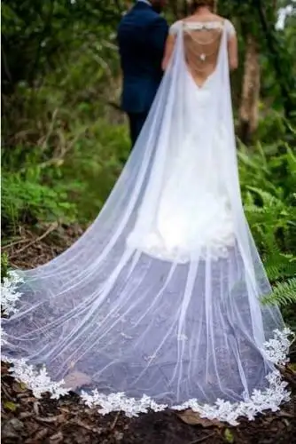 1 Layer Tulle Wedding Cloak Lace Applique Bridal Cape Veil 3M Should Veil