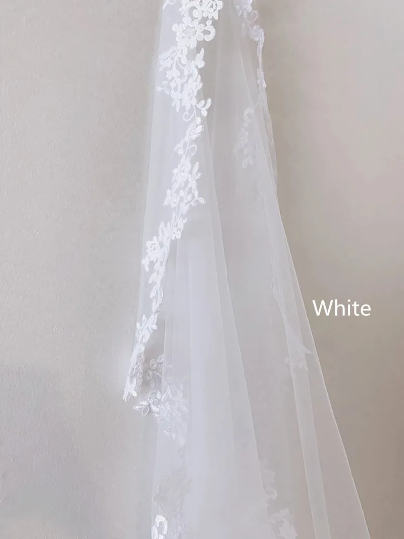 1 Tier Lace Applique Wedding Veil Cathedral Length Bridal Veil - Image 5