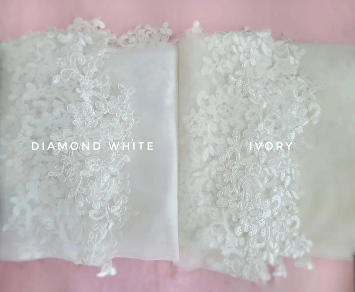 1 Tier Lace Applique Wedding Veil Cathedral Length Bridal Veil - Image 6