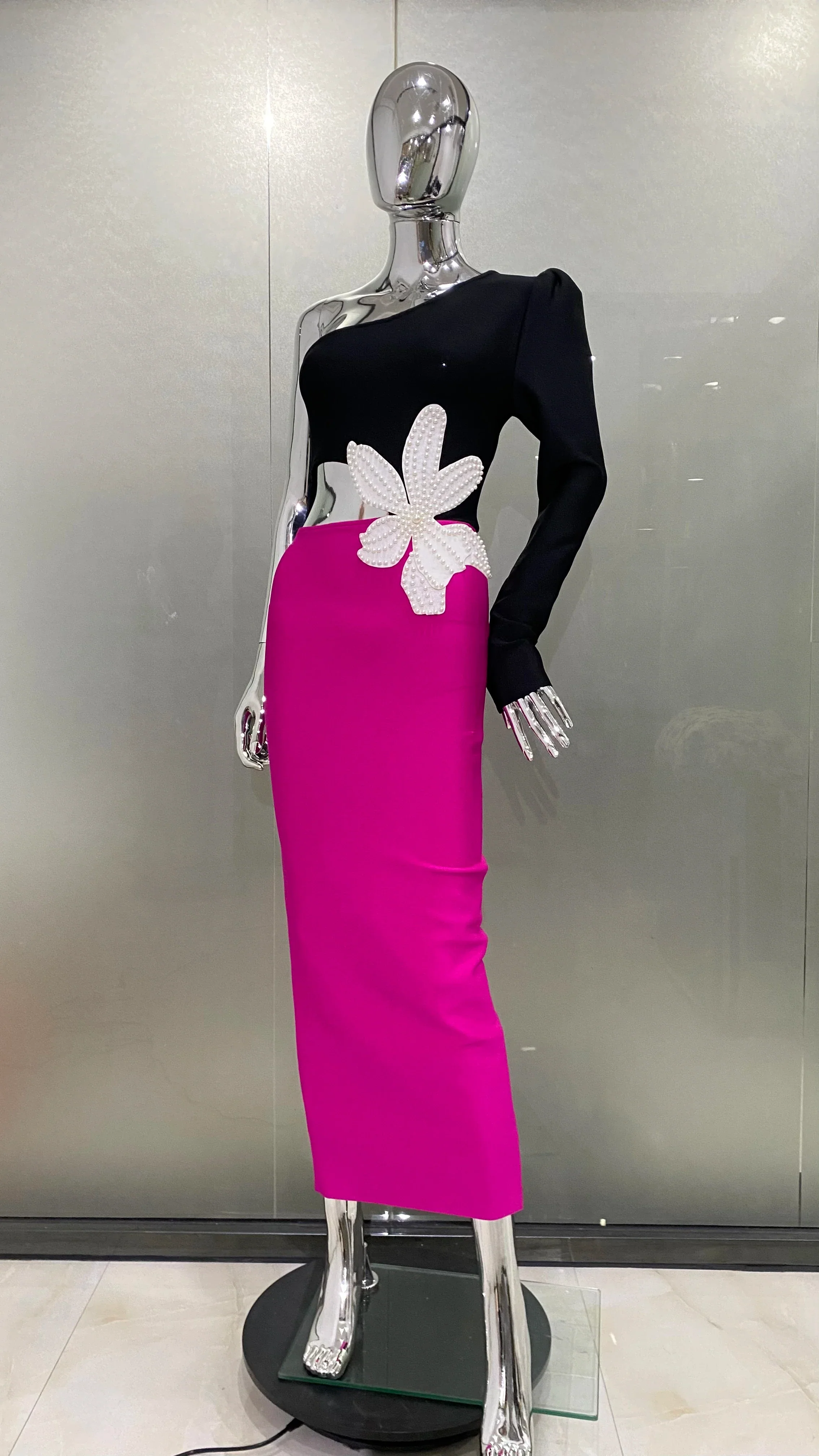 2 Colors Women Sexy One SHoulder Beading Florals Bodycon Bandgae Long Dress Celebrate Fashion Evening Party Birthday Dress - Image 6