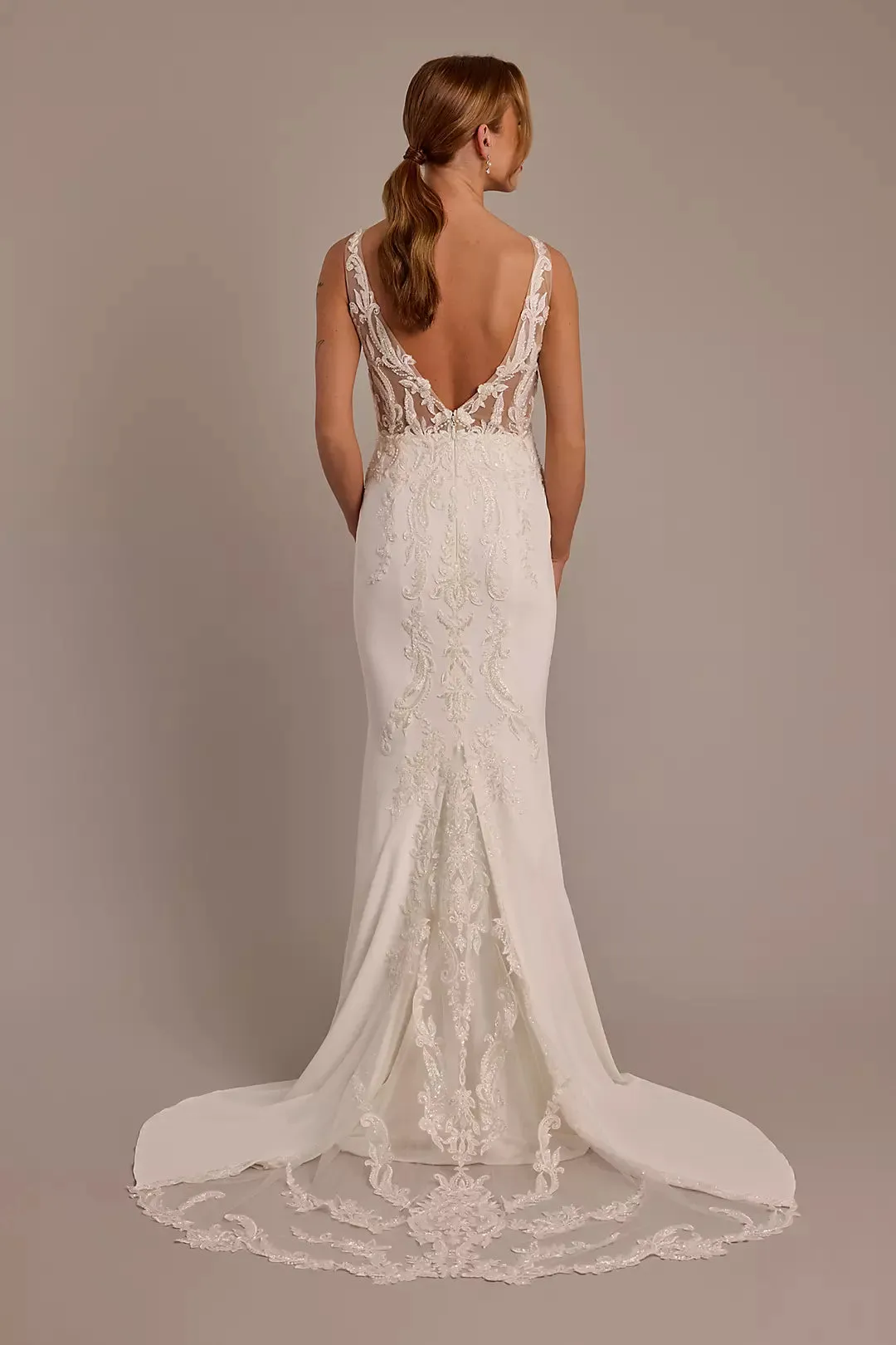 illusion lace bodice crepe tank wedding dress - Image 2