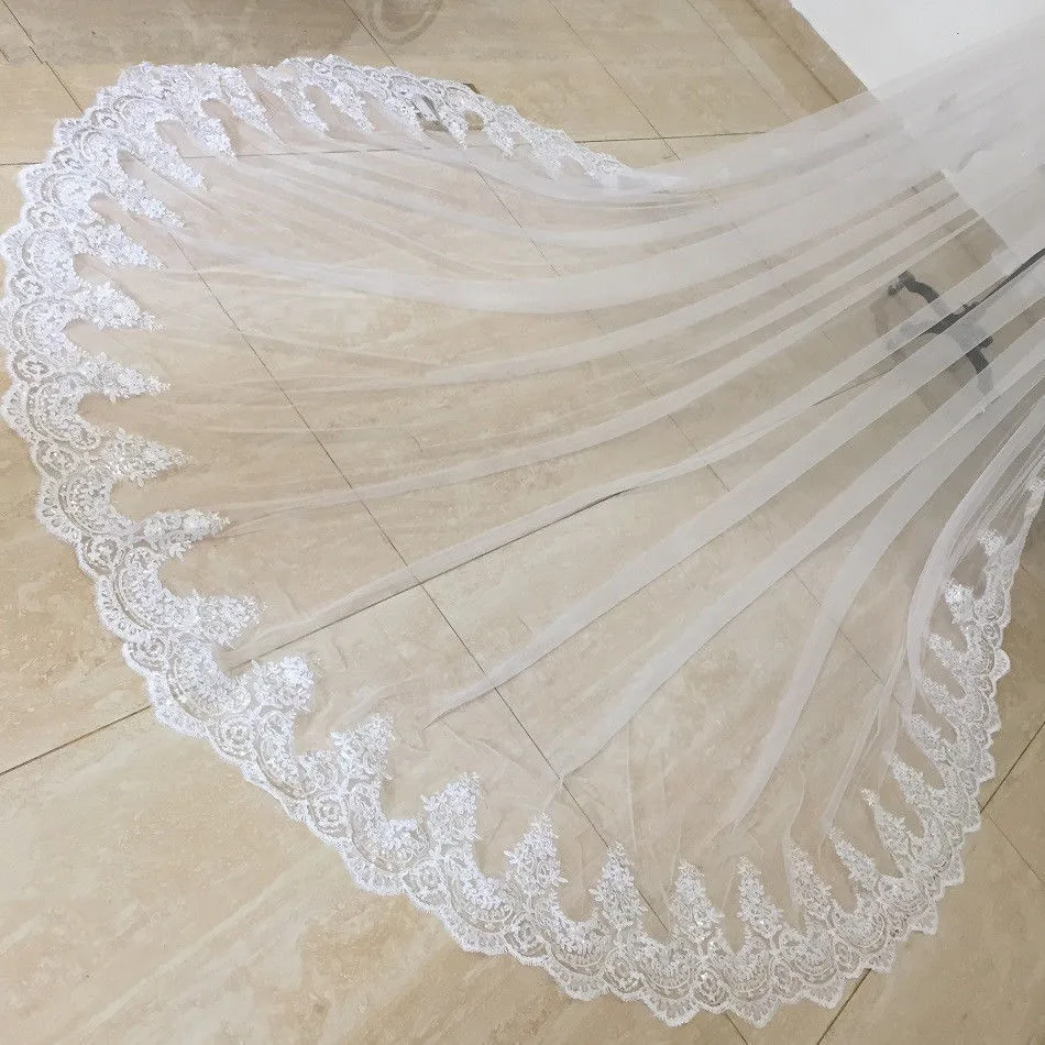 2 Layer Cathedral Wedding Veil 3m Long Lace Bridal Veil with Comb Elegant White Bridal Accessory - Image 2