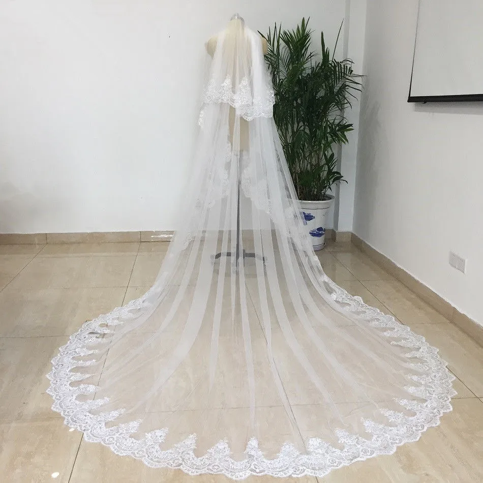 2 Layer Cathedral Wedding Veil 3m Long Lace Bridal Veil with Comb Elegant White Bridal Accessory - Image 3