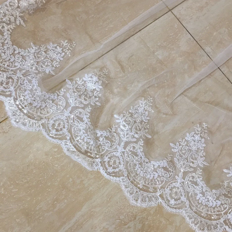 2 Layer Cathedral Wedding Veil 3m Long Lace Bridal Veil with Comb Elegant White Bridal Accessory - Image 4