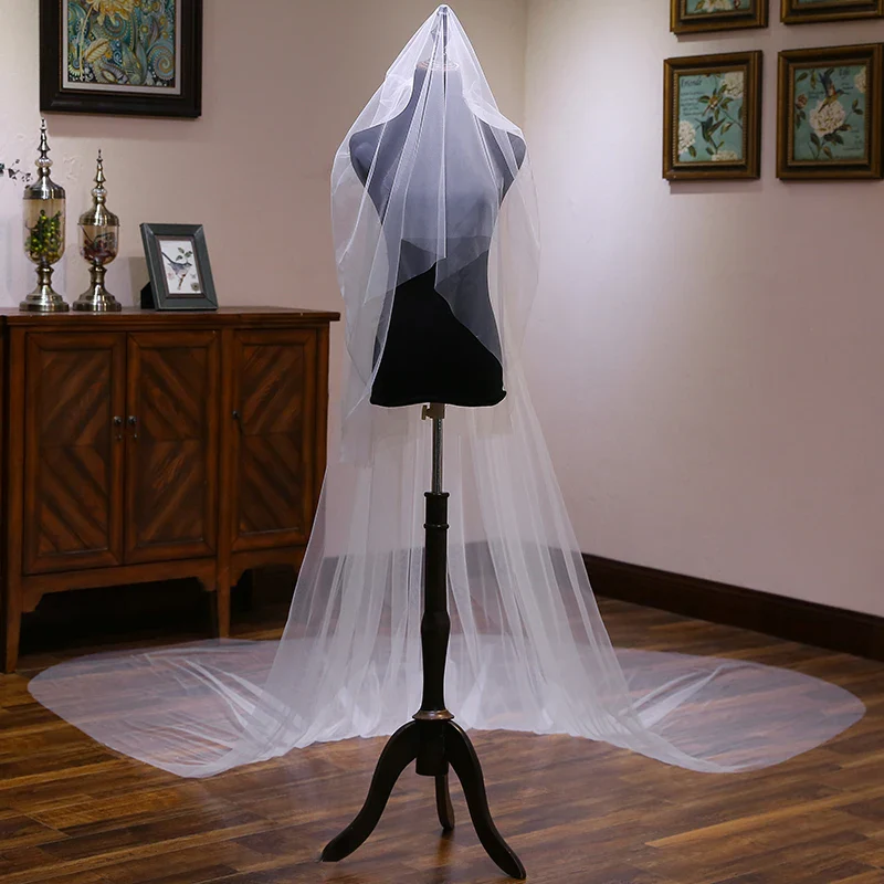 2 Layer Cut Edge Wedding Veil Cover Face Veil Bridal Accessories Blusher Veil In White ,Ivory - Image 2