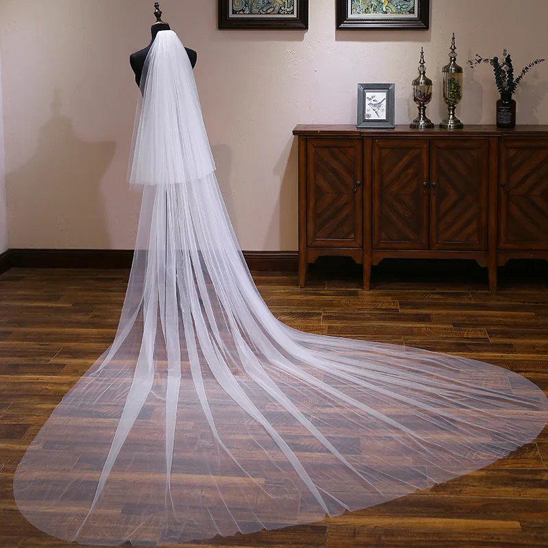 2 Layer Cut Edge Wedding Veil Cover Face Veil Bridal Accessories Blusher Veil In White ,Ivory - Image 3