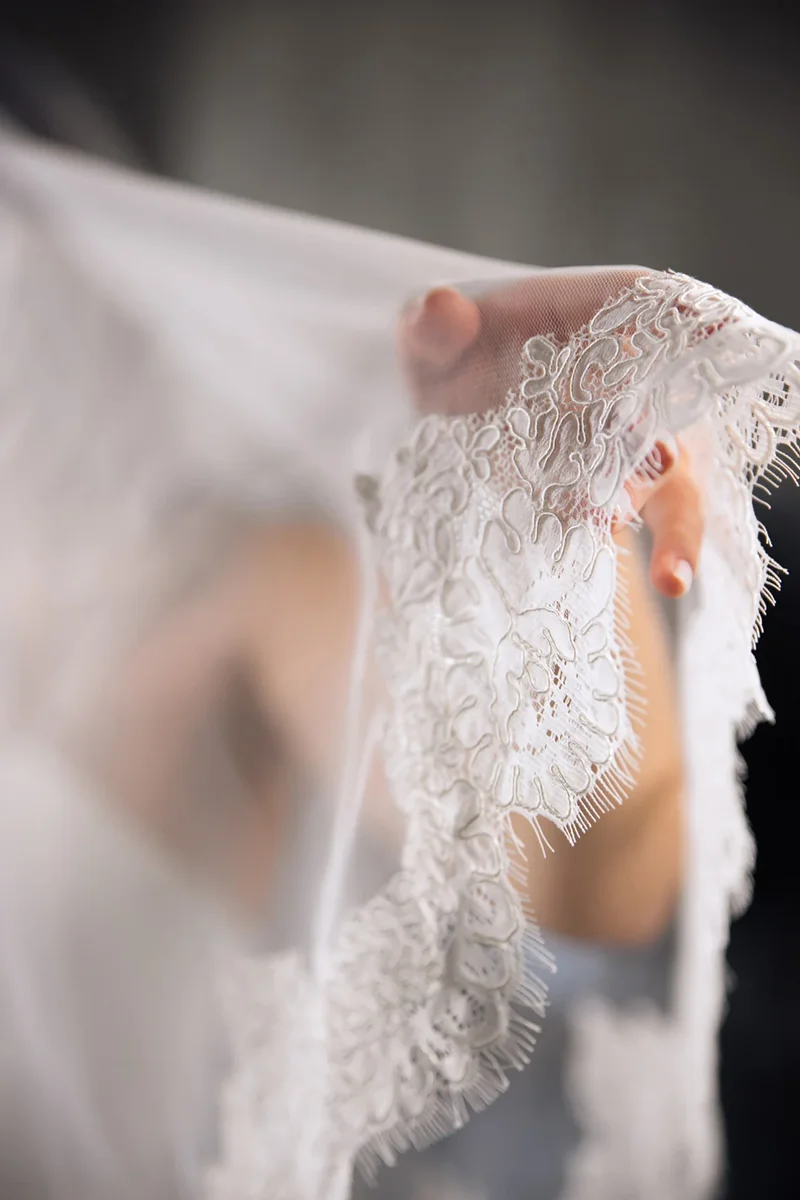 2 Layer Lace Trim Wedding Veil White Off-White Ivory Tulle Bridal Veil with Metal Comb - Image 3