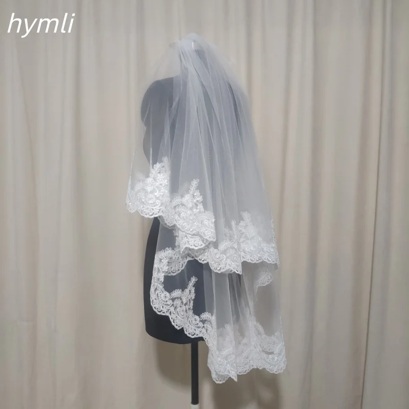 2 Layer Lace Wedding Veil Fingertip Length Off-White Bridal Veil Metal Comb
