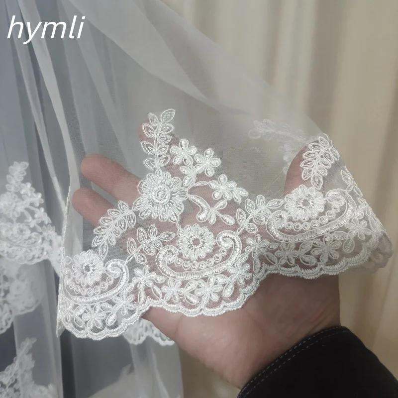 2 Layer Lace Wedding Veil Fingertip Length Off-White Bridal Veil Metal Comb - Image 5