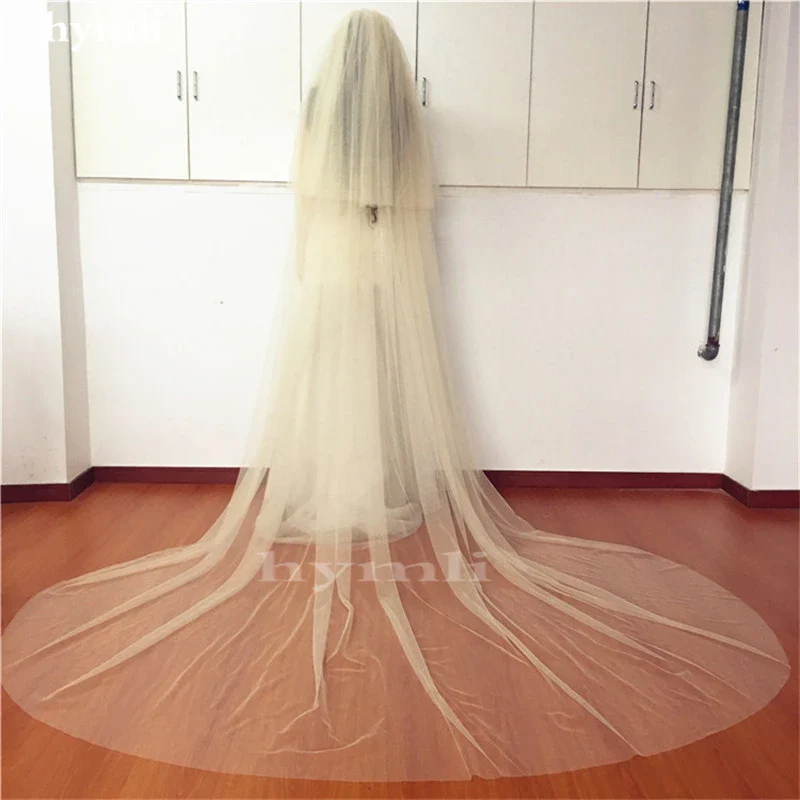 2 Layer Soft Tulle Wedding Veil Cut Edge Long Bridal Blusher Veil in White ,Off White , Ivory , Champagne - Image 2