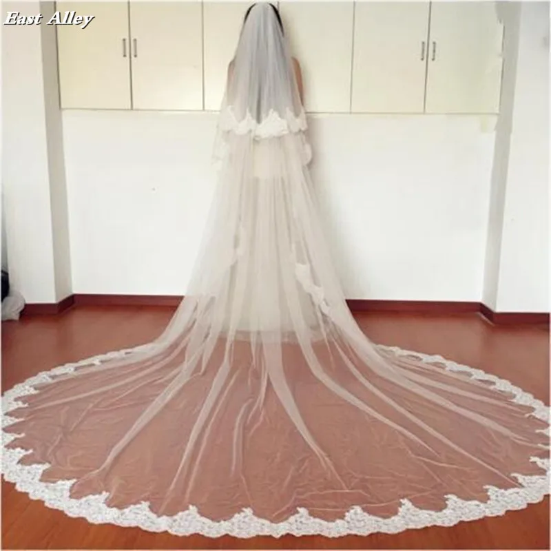 2 Layer Wide Tulle Cathedral Length Bridal Veil Lace Long Wedding Veil