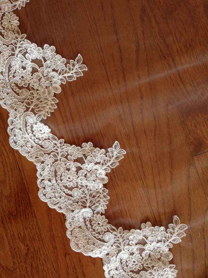 2 Layer Wide Tulle Cathedral Length Bridal Veil Lace Long Wedding Veil - Image 2