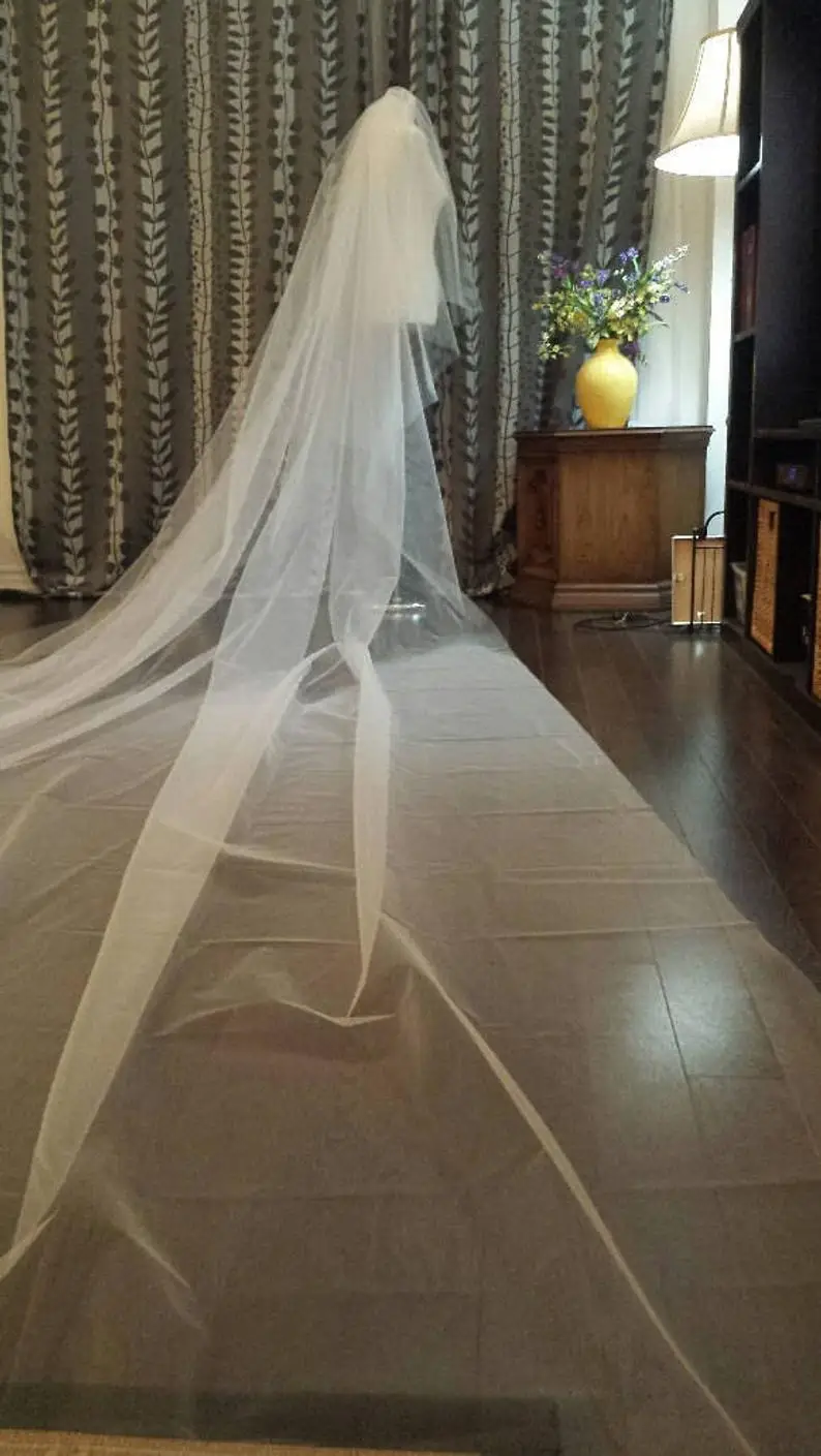 2-Tier Plain Veil 108"W__2.5m / 3m / 3.5m/ 4m / 5 meter Extra Long, in OFF WHITE,WHITE, IVORY, CHAMPAGNE