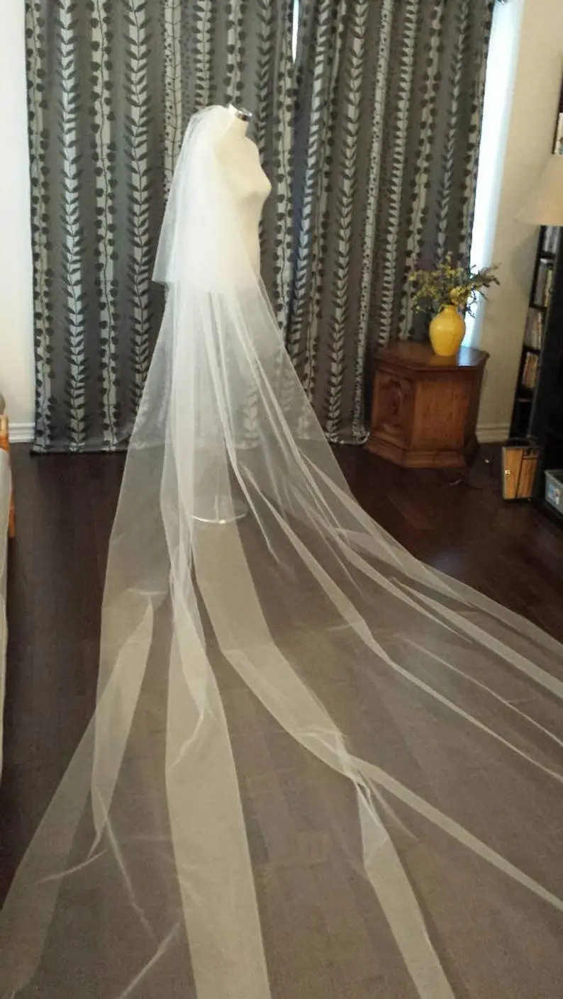 2-Tier Plain Veil 108"W__2.5m / 3m / 3.5m/ 4m / 5 meter Extra Long, in OFF WHITE,WHITE, IVORY, CHAMPAGNE - Image 2
