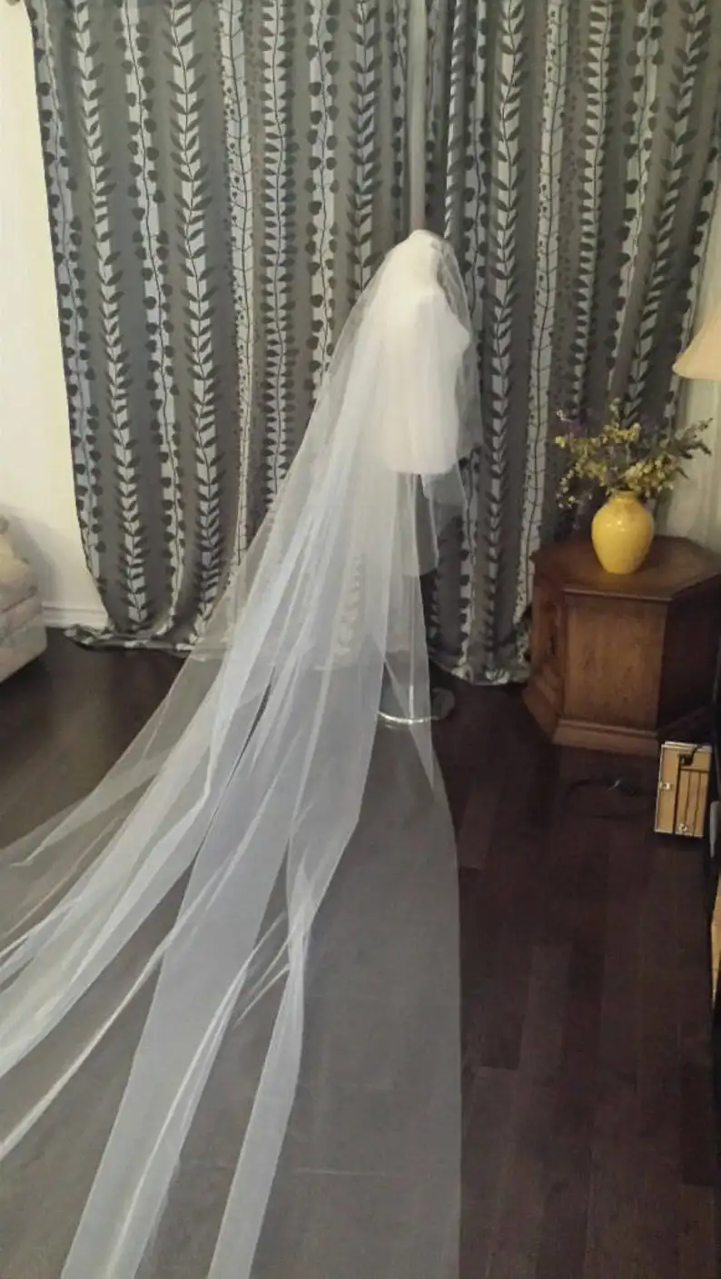 2-Tier Plain Veil 108"W__2.5m / 3m / 3.5m/ 4m / 5 meter Extra Long, in OFF WHITE,WHITE, IVORY, CHAMPAGNE - Image 3