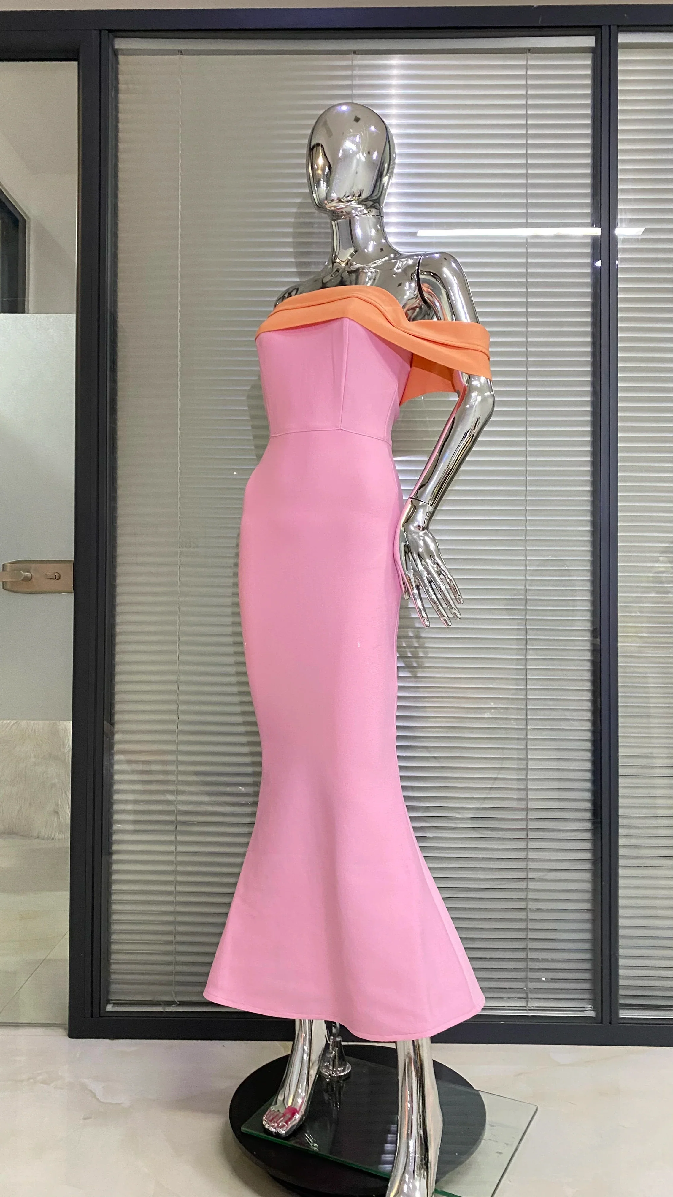 Pink Color Women Sexy Off the Shoulder Bodycon Bandage Long Maxi Dress Celebrate Evening Party Birthday Dress - Image 5