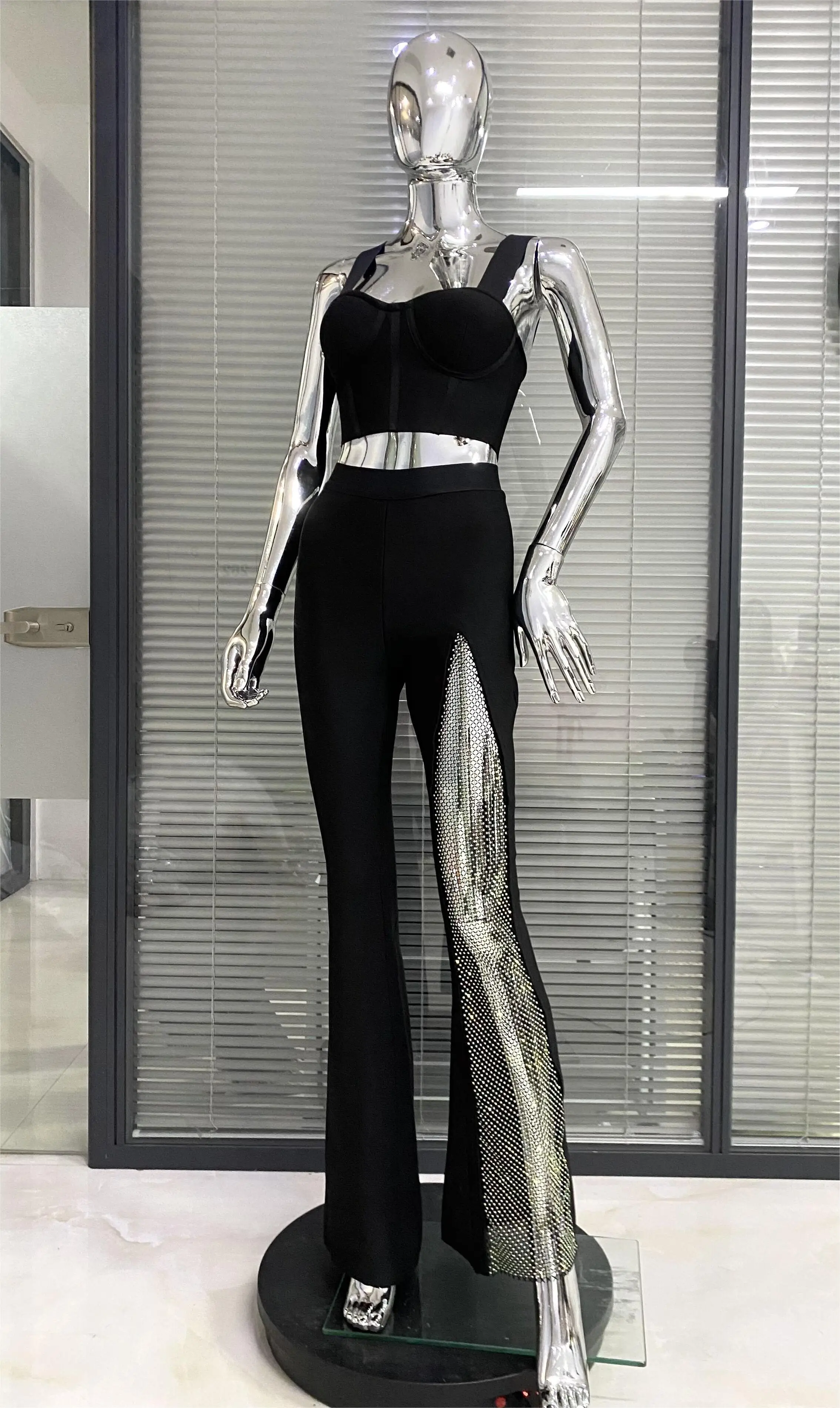 Summer Women Sexy Tops Pants Set Bandage Fashion Shining Diamond Celebrate Nightclub Party Women's Set Wholesale - Image 5