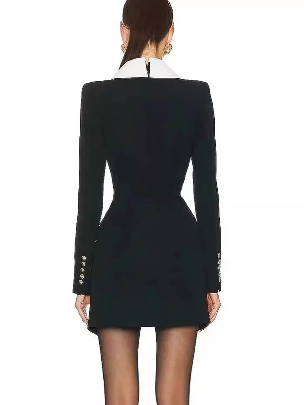 2024 Autumn Women Elegant Bandage Dress with Large Collar Long Sleeve Button Design Bodycon Asymmetric Mini Dress Party Vestidos - Image 3