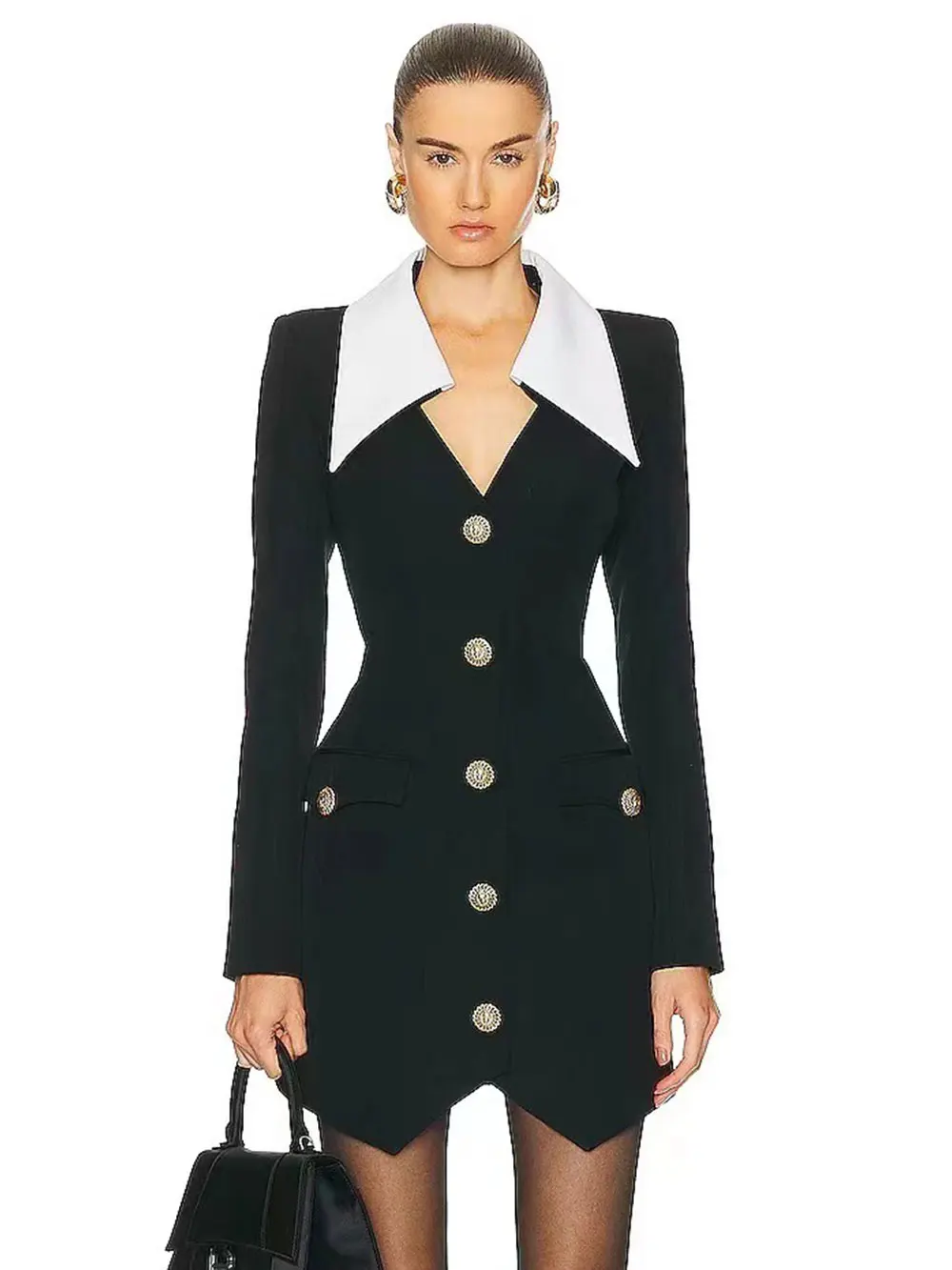 2024 Autumn Women Elegant Bandage Dress with Large Collar Long Sleeve Button Design Bodycon Asymmetric Mini Dress Party Vestidos - Image 6