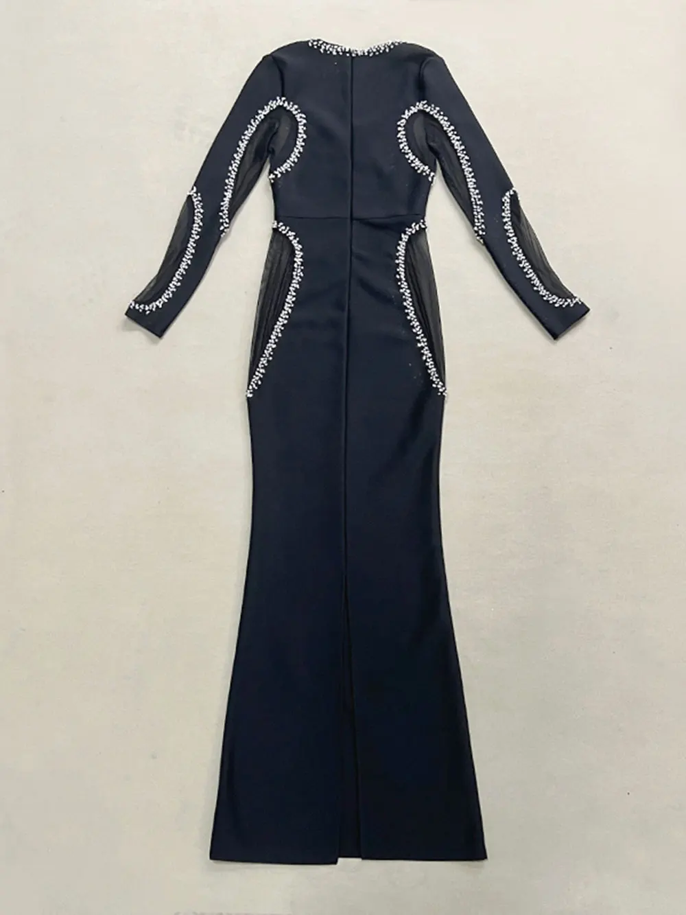 2024 Autumn Women's Light Luxury Diamond Mesh Patchwork Bandage Dress Long Sleeve Bodycon Tail Dresses Evening Party Vestidos - Image 4