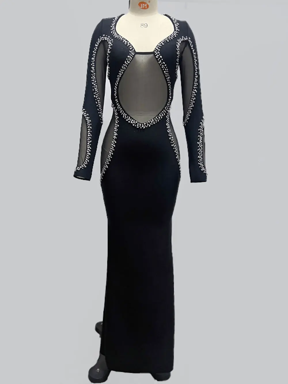 2024 Autumn Women's Light Luxury Diamond Mesh Patchwork Bandage Dress Long Sleeve Bodycon Tail Dresses Evening Party Vestidos - Image 6