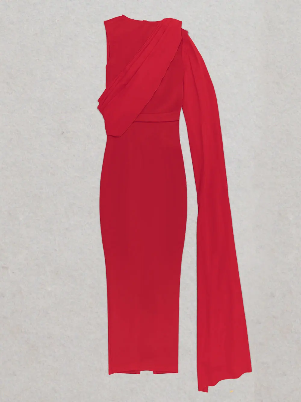 2024 Chic and Elegant Women's Red Dress O-neck Single Shoulder Oversized Trumpet Sleeve Bodycon Long Dress Evening Party Vestido - Image 5