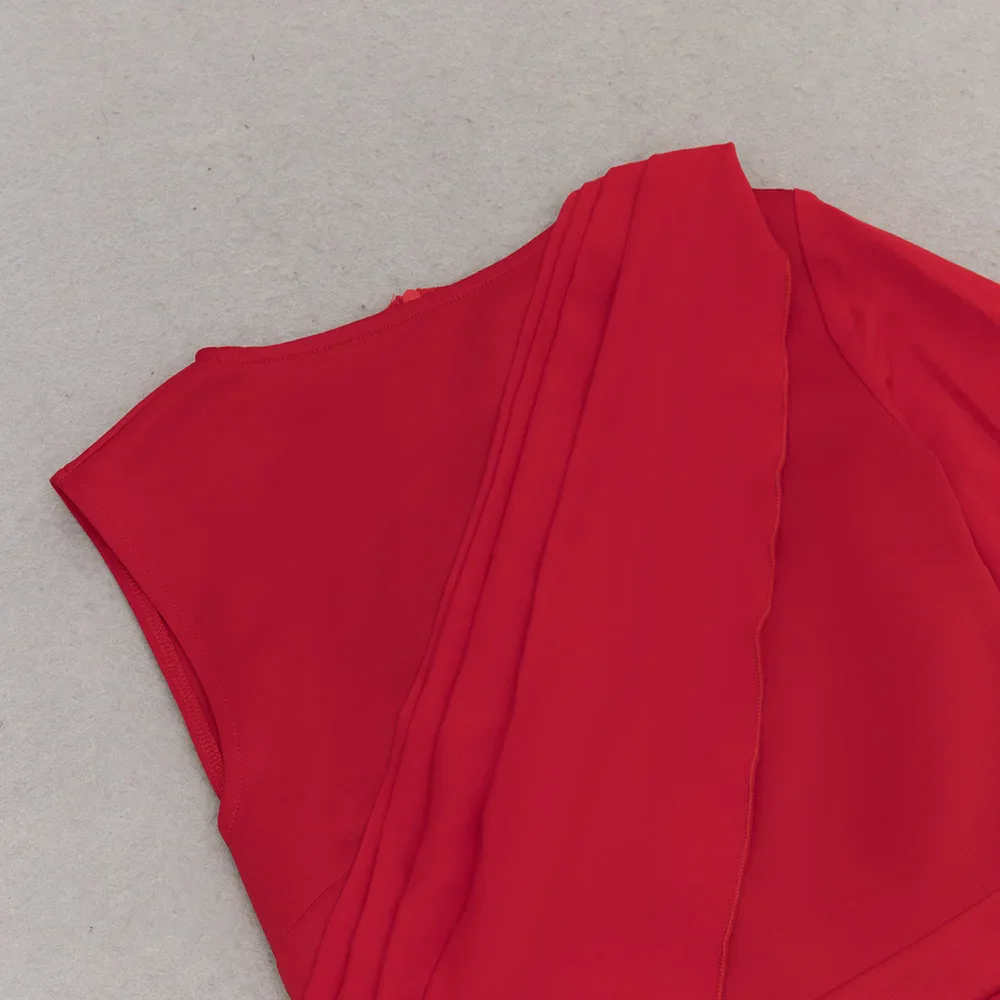 2024 Chic and Elegant Women's Red Dress O-neck Single Shoulder Oversized Trumpet Sleeve Bodycon Long Dress Evening Party Vestido - Image 6