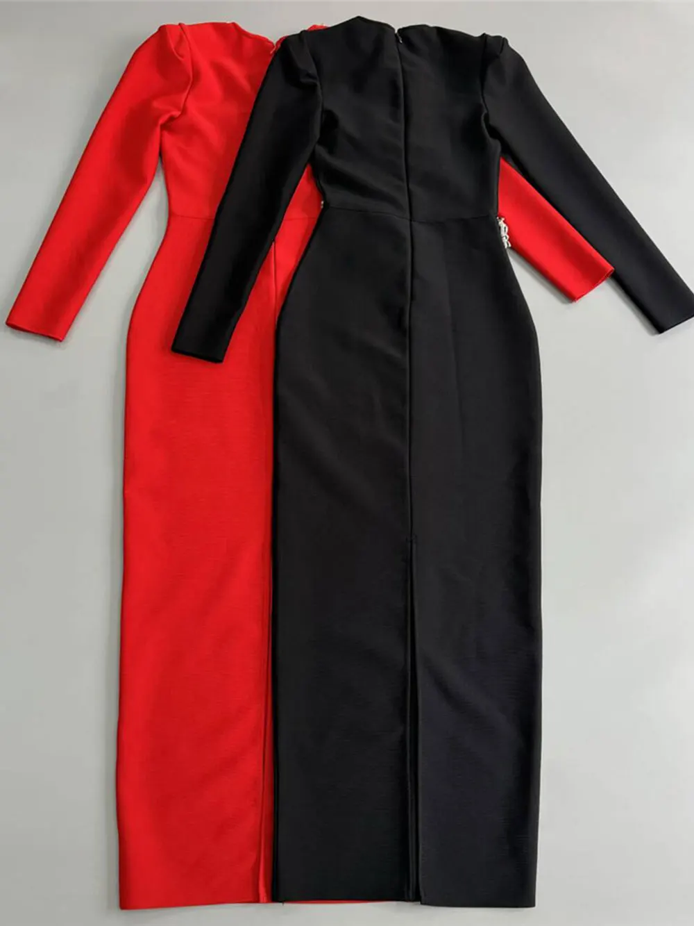 2024 Elegant Women Dress Light Luxury Diamond Design Bandage Dress Square Neck Long Sleeve Bodycon Christmas Red Dress Vestidos - Image 4
