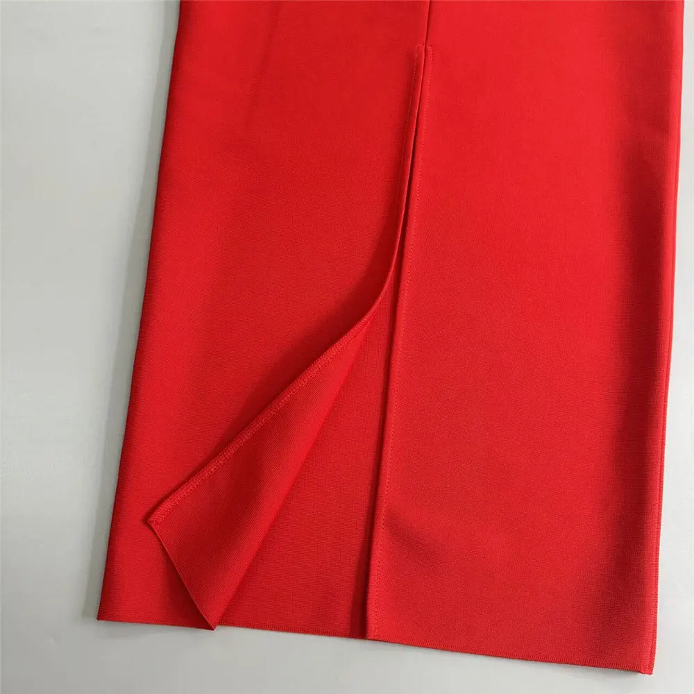 2024 Elegant Women Dress Light Luxury Diamond Design Bandage Dress Square Neck Long Sleeve Bodycon Christmas Red Dress Vestidos - Image 6