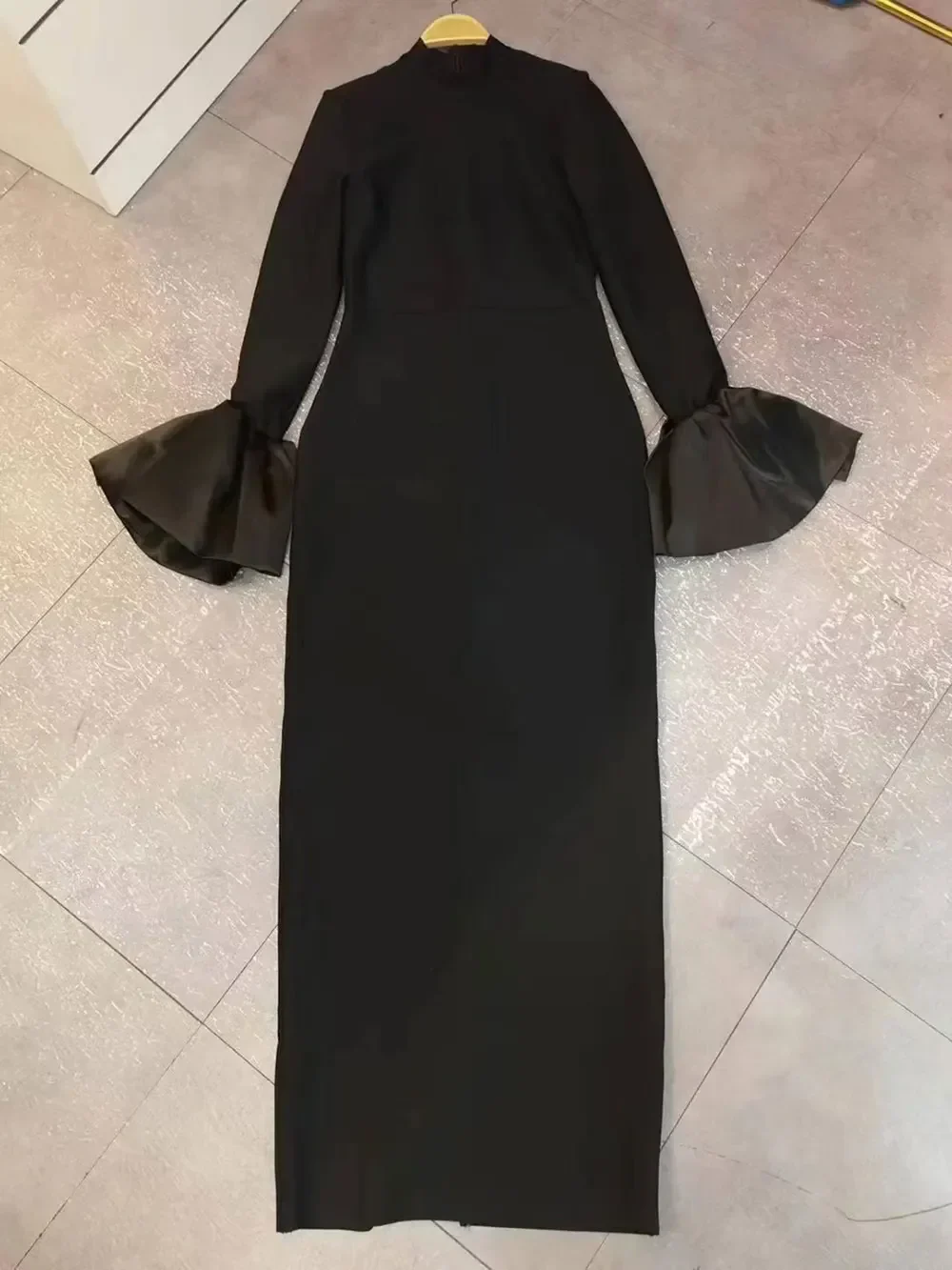 2024 Elegant Women's Black Maxi Dress Stand up Neck Flare Sleeves Bodycon Bandage Long Dresses Cocktail Evening Party Vestidos - Image 9