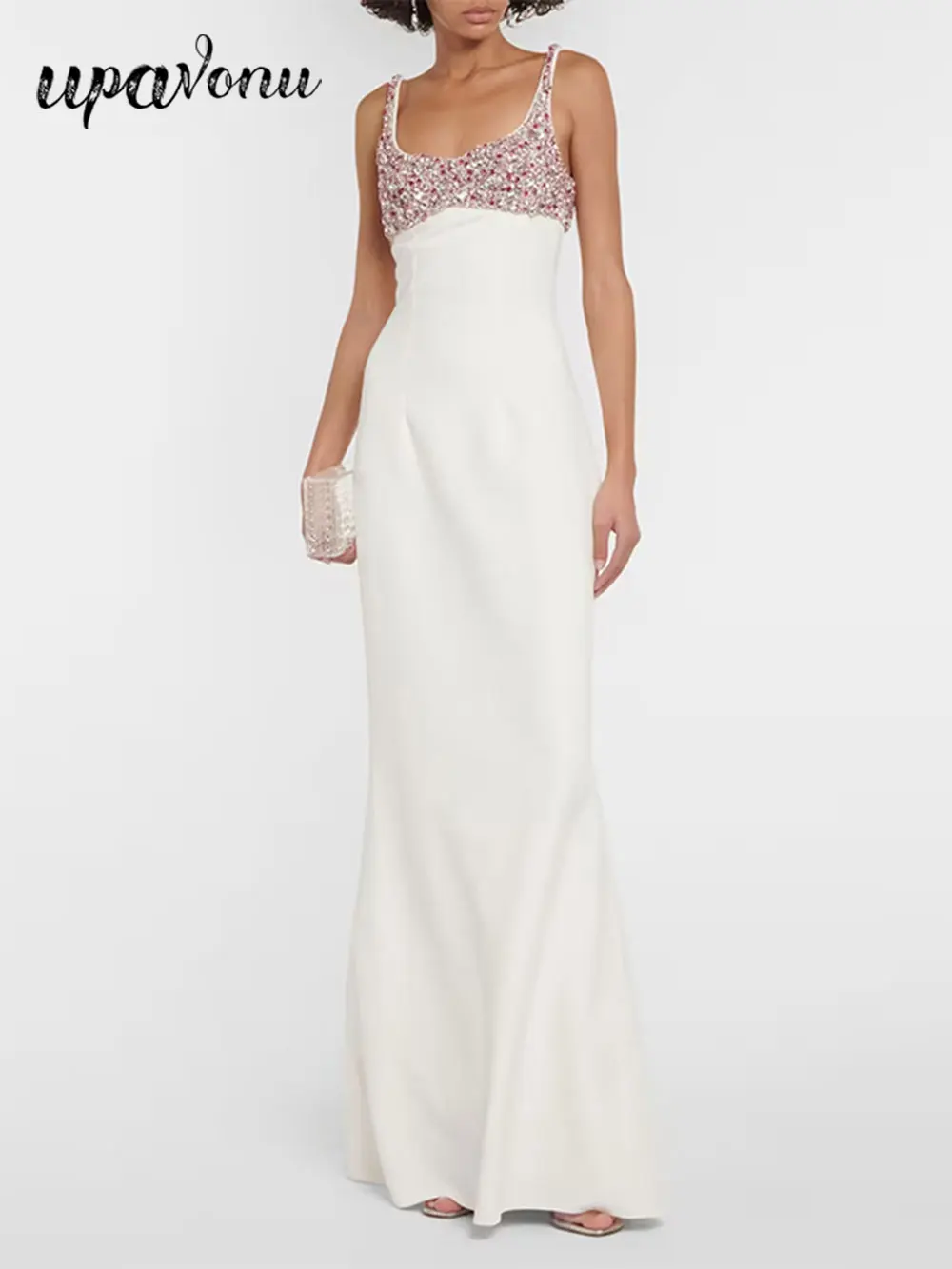 2024 Elegant Women's Diamond Design Bandage Dress Spaghetti Strap Sleeveless Bodycon Long Dress Cocktail Evening Party Vestidos