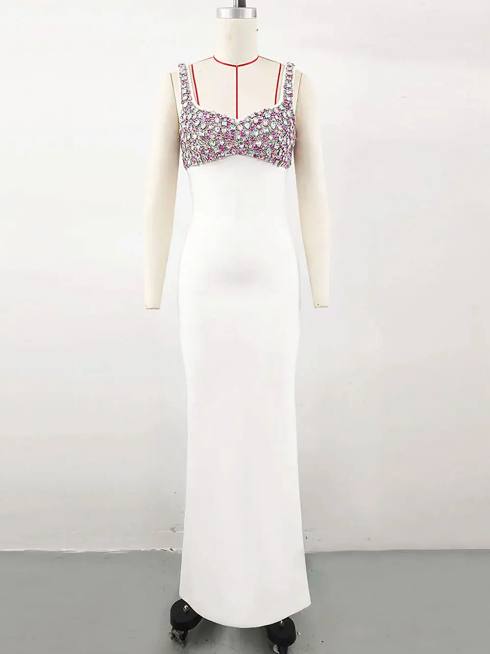 2024 Elegant Women's Diamond Design Bandage Dress Spaghetti Strap Sleeveless Bodycon Long Dress Cocktail Evening Party Vestidos - Image 5