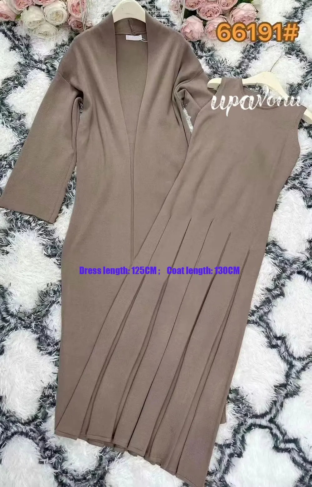 2024 Elegant Women'S Knitted Sweater Dresses Sets With Cardigan Long Jacket+Bodycon Pleated Long Knitted Dress Two-Piece Set - Image 6