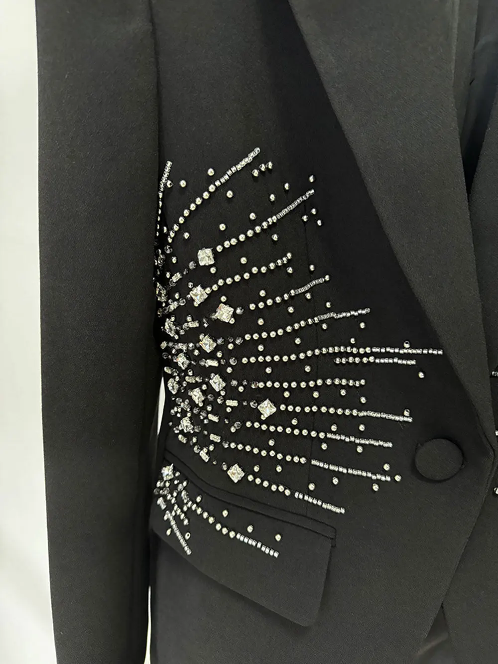 2024 Elegant Women's Light Luxury Diamond Design Suit Pants Set with Collar Long Sleeve Slim Fit Suit Coat+Two Piece Pants Set - Image 3