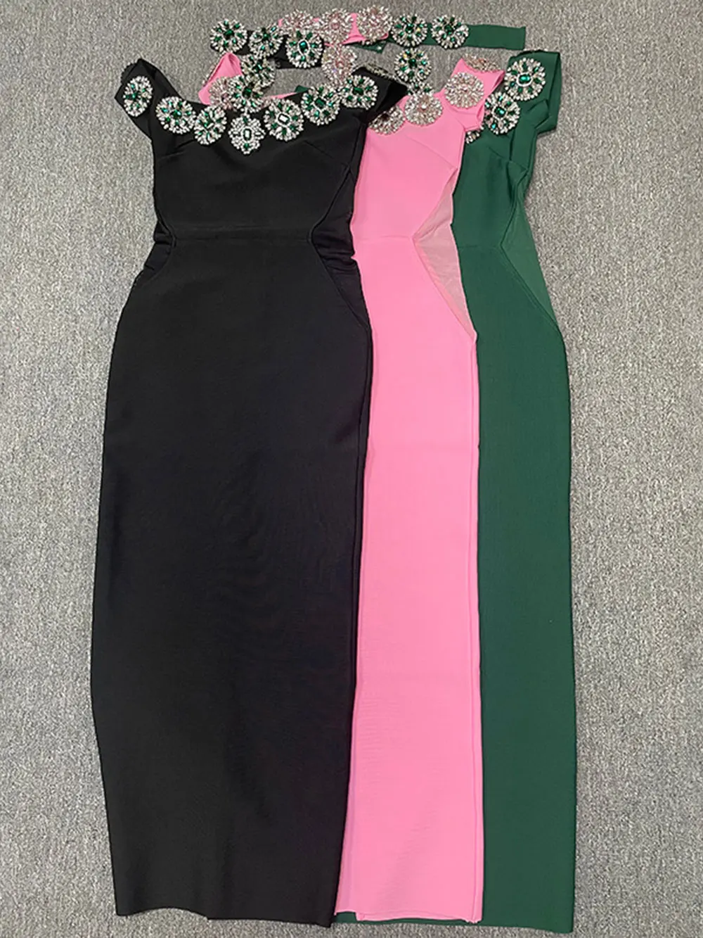 2024 Heavy Industry Beaded Women Sexy Bandage Dress Hanging Neck Style Card Shoulder Sleeve Bodycon Off Back Long Dress Vestidos - Image 5