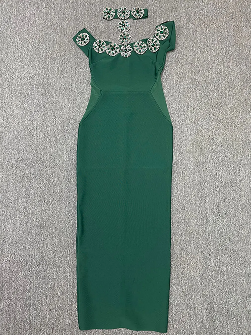 2024 Heavy Industry Beaded Women Sexy Bandage Dress Hanging Neck Style Card Shoulder Sleeve Bodycon Off Back Long Dress Vestidos - Image 7