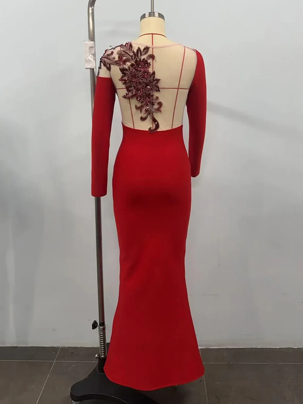 2024 Sexy Women Christmas Dress O-neck Long Sleeve Gauntlet Heavy duty sequin Flower Design Bodycon Backless Long Dress Vestidos - Image 5
