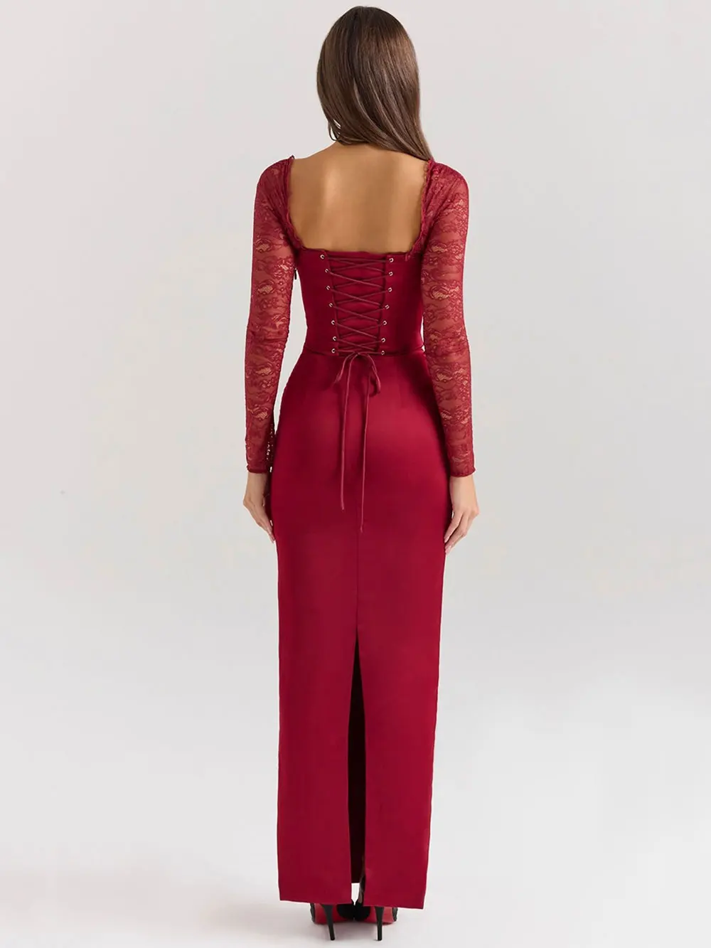 2024 Sexy Women Christmas Dress Strapless Lace Up Long Sleeved Bodycon Back Drawstring Design Long Dress Cocktail Party Vestidos - Image 2