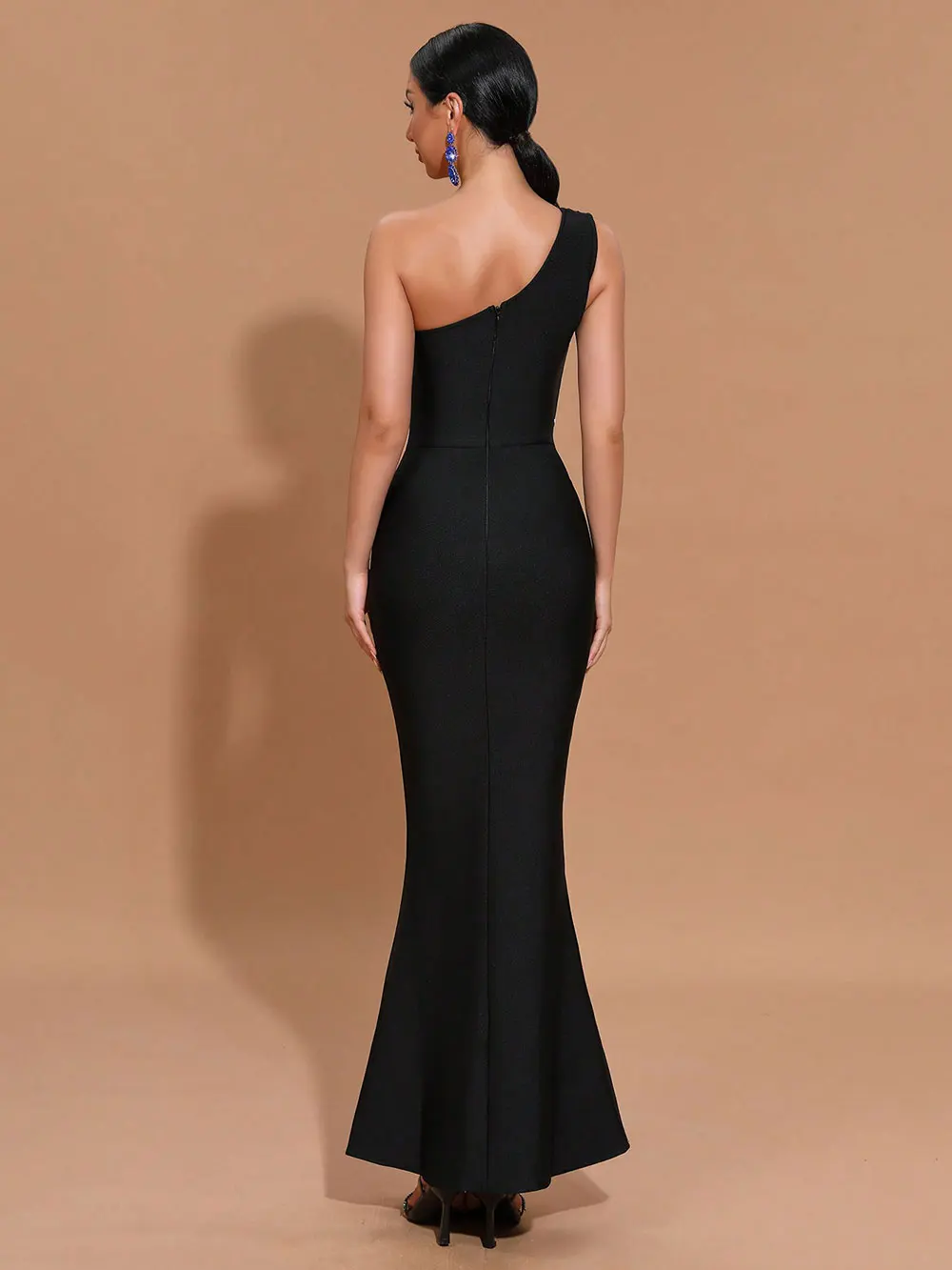 2024 Sexy Women Light Luxury Nail Bead Bandage Dress One Shoulder Slant Neck Sleeveless Bodycon Tail Dress Evening Party Vestido - Image 3