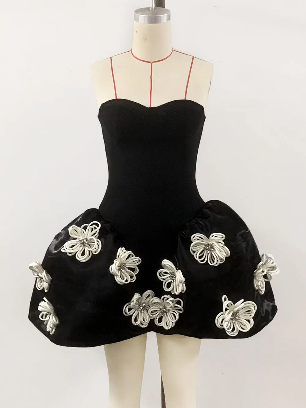 2024 Sexy Women's 3D Flower Decorative Puff Dress Strapless Sleeveless Backless A-line Mini Dress Cocktail Evening Party Vestido