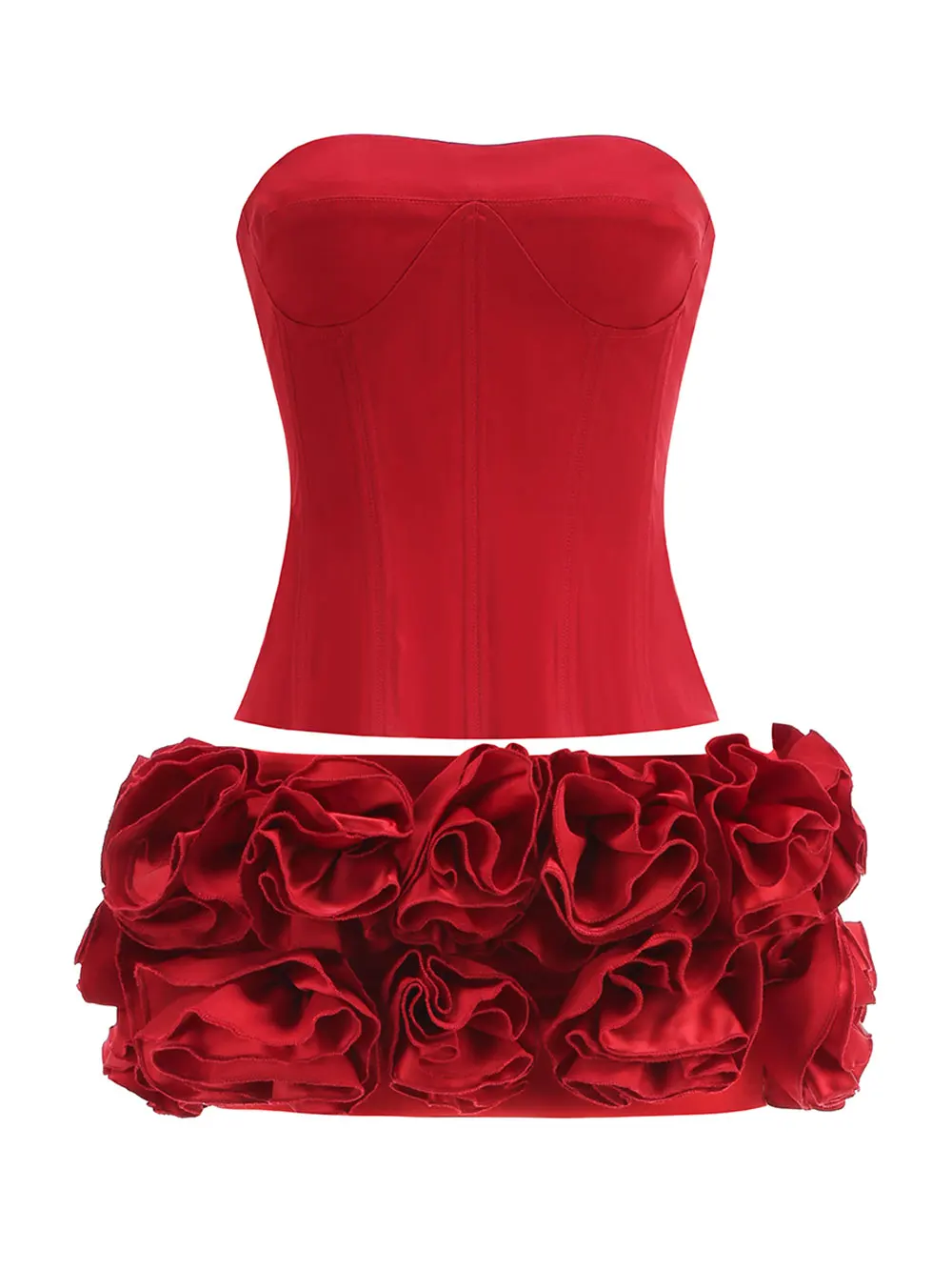2024 Sexy Women'S Floral Mini Skirt Set Strapless Sleeveless Fishbone Backless Drawstring Vest+Mini Skirt Two-Piece Set - Image 3