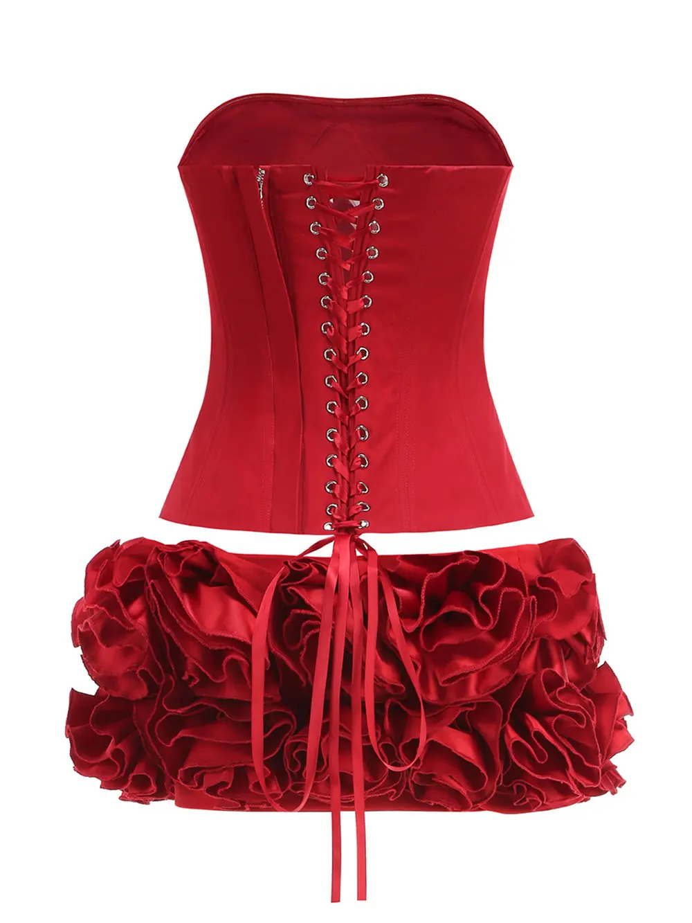 2024 Sexy Women'S Floral Mini Skirt Set Strapless Sleeveless Fishbone Backless Drawstring Vest+Mini Skirt Two-Piece Set - Image 4