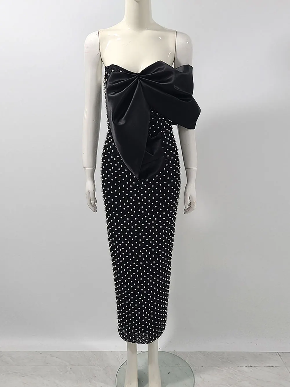2024 Sexy Women's Heavy Industry Nail Bead Dress Shoulder Collar Bodycon Backless Midi Dress Cocktail Evening Party Vestidos - Image 7