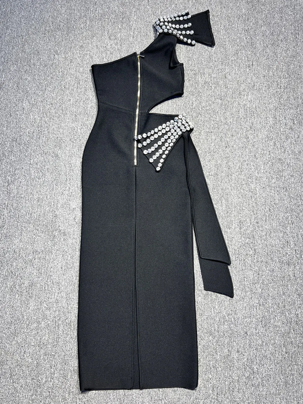 2024 Sexy Women's Light Luxury Nail Diamond Bandage Dress One Shoulder Slant Neck Bodycon Waist Long Dress Evening Party Vestido - Image 4