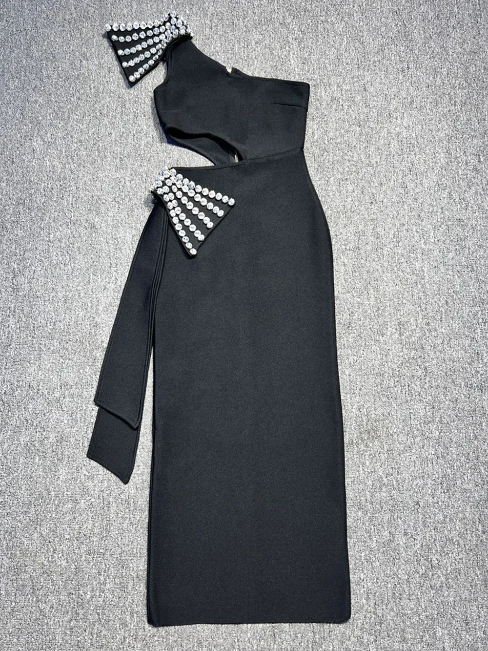 2024 Sexy Women's Light Luxury Nail Diamond Bandage Dress One Shoulder Slant Neck Bodycon Waist Long Dress Evening Party Vestido - Image 6